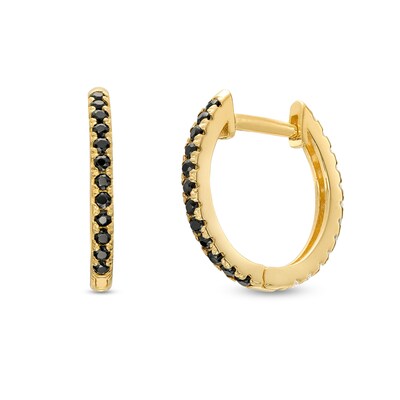 10K Gold CZ Black and White Reversible Huggie Hoops