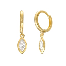 Cubic Zirconia Bezel Marquise Drop Huggie Hoop Earrings in 10K Solid Gold