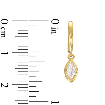 Cubic Zirconia Bezel Marquise Drop Huggie Hoop Earrings in 10K Solid Gold