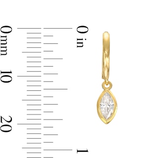 Cubic Zirconia Bezel Marquise Drop Huggie Hoop Earrings in 10K Solid Gold