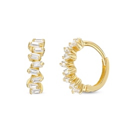 Cubic Zirconia Jagged Baguette Huggie Hoop Earrings in 10K Gold