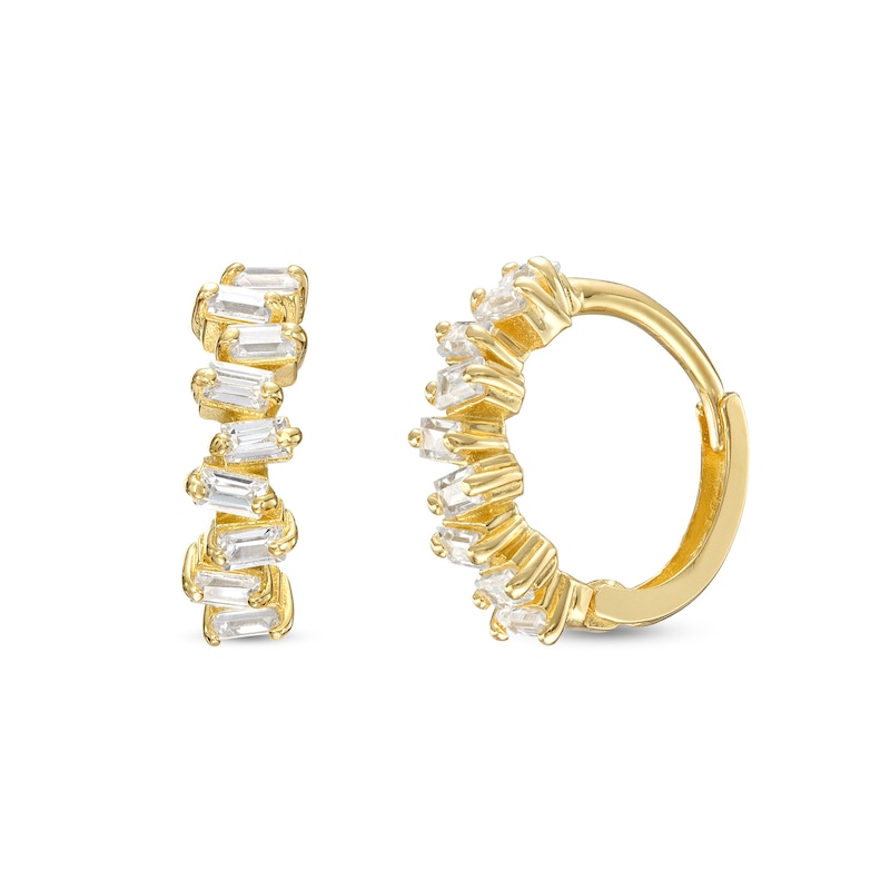 Cubic Zirconia Jagged Baguette Huggie Hoop Earrings in 10K Gold