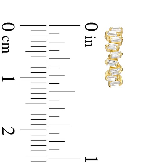 Cubic Zirconia Jagged Baguette Huggie Hoop Earrings in 10K Gold