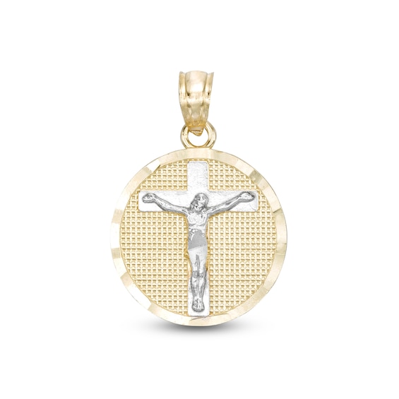 Crucifix Medallion Two-Tone Necklace Charm in 10K Gold