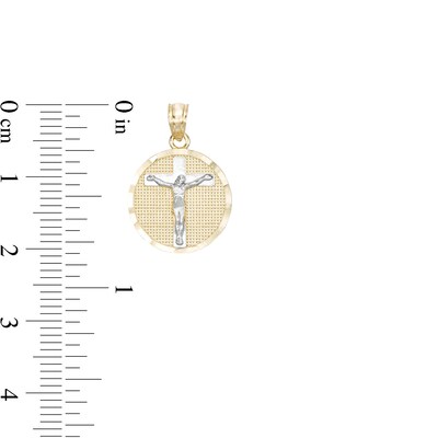 Crucifix Medallion Two-Tone Necklace Charm in 10K Gold