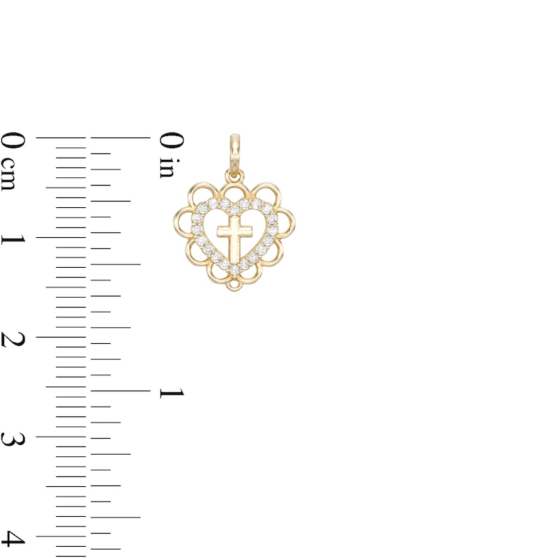Main Image 2 of Cubic Zirconia Cross Open Heart Necklace Charm in 10K Gold