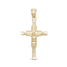 Small Beaded Crucifix Necklace Charm in 10K Gold