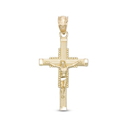 Small Beaded Crucifix Necklace Charm in 10K Gold