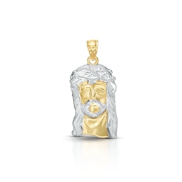 Diamond-Cut Jesus Head Two-Tone Necklace Charm in 10K Gold