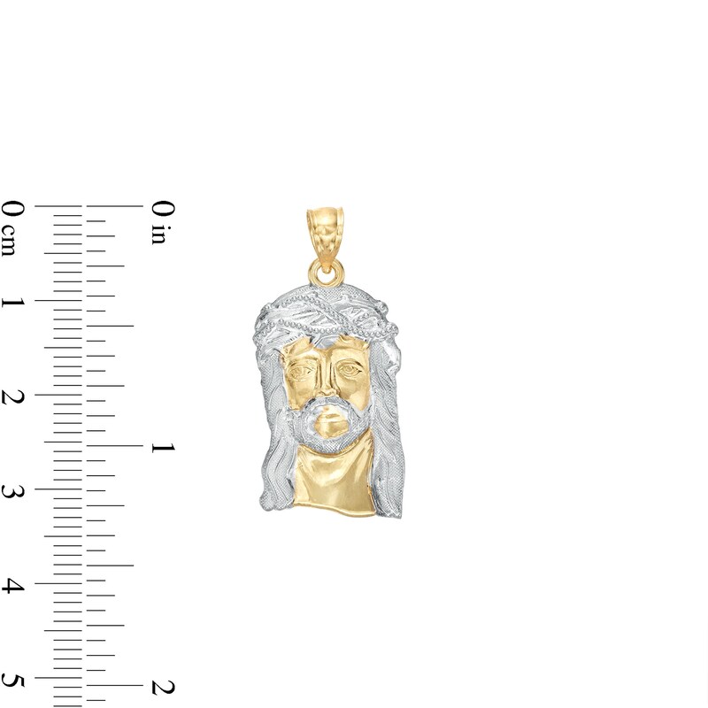 Main Image 2 of Diamond-Cut Jesus Head Two-Tone Necklace Charm in 10K Gold