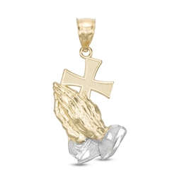 Praying Hands Cross Two-Tone Necklace Charm in 10K Gold