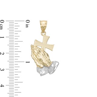 Praying Hands Cross Two-Tone Necklace Charm in 10K Gold