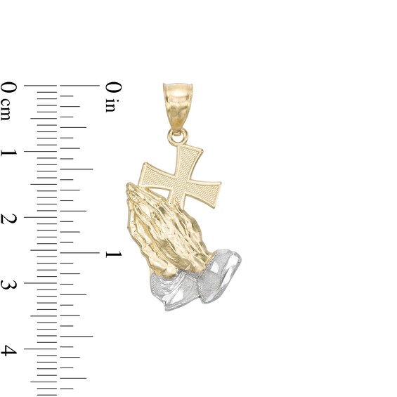 Praying Hands Cross Two-Tone Necklace Charm in 10K Gold