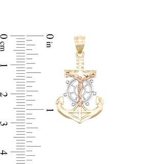 Crucifix Anchor Tri-Tone Necklace Charm in 10K Gold