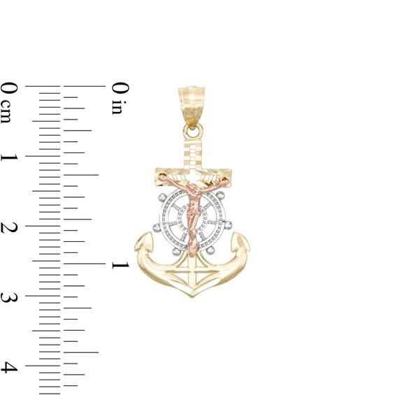 Crucifix Anchor Tri-Tone Necklace Charm in 10K Gold
