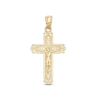 Small Filigree Crucifix Necklace Charm in 10K Gold