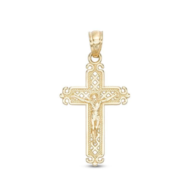 Small Filigree Crucifix Necklace Charm in 10K Gold