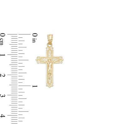 Small Filigree Crucifix Necklace Charm in 10K Gold