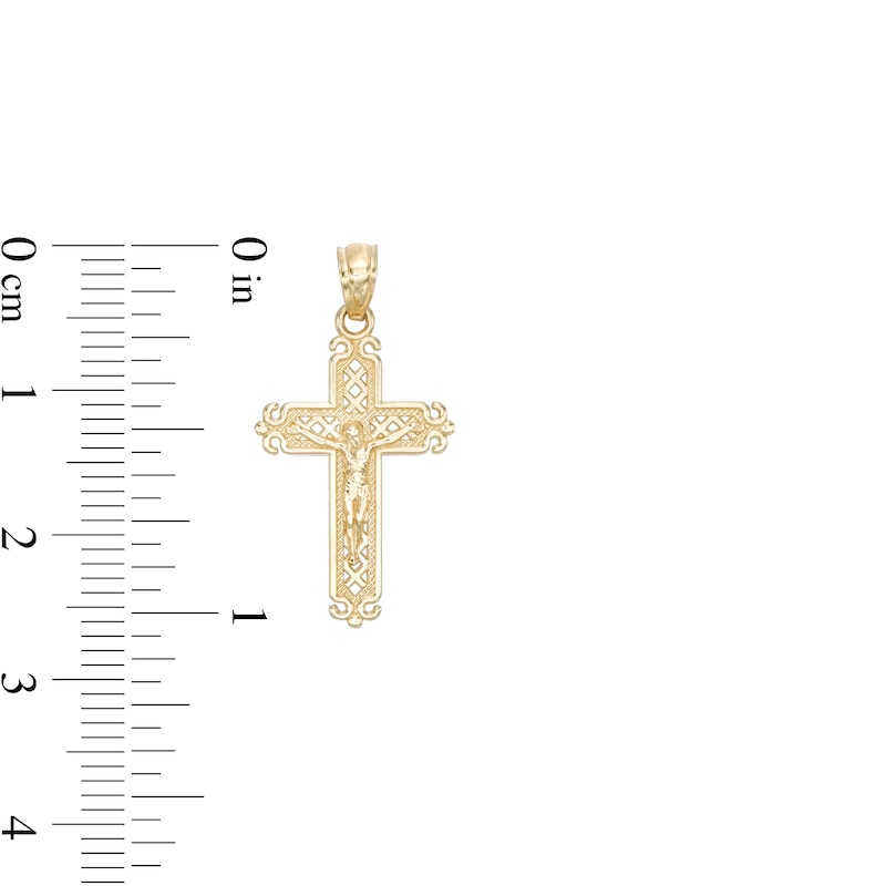 Small Filigree Crucifix Necklace Charm in 10K Gold