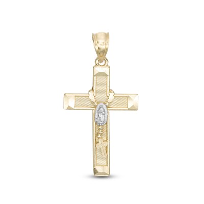 Medium Rosary on Cross Two-Tone Necklace Charm in 10K Gold