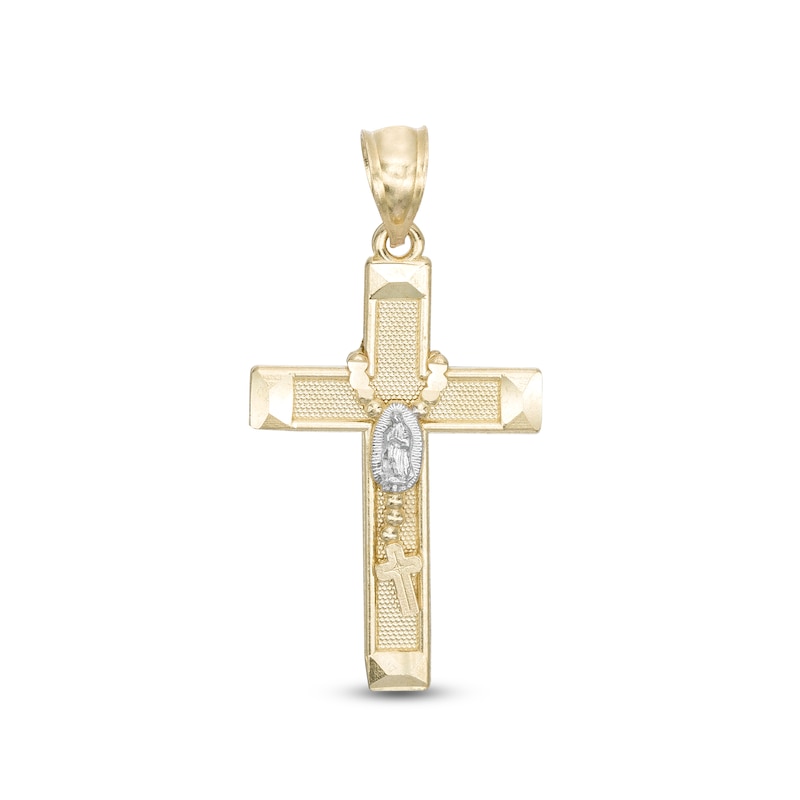 Medium Rosary on Cross Two-Tone Necklace Charm in 10K Gold