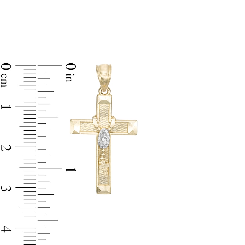 Medium Rosary on Cross Two-Tone Necklace Charm in 10K Gold