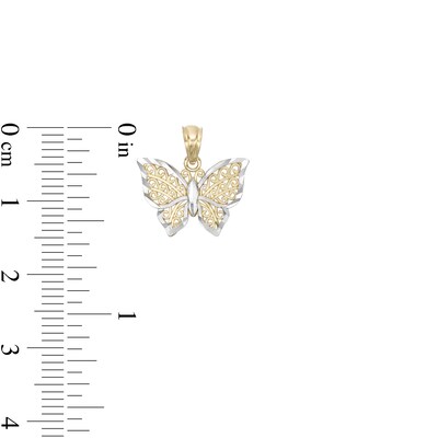 Small Filigree Butterfly Two-Tone Necklace Charm in 10K Gold