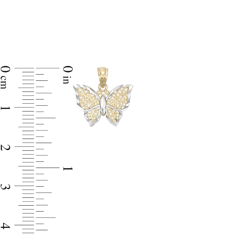 Small Filigree Butterfly Two-Tone Necklace Charm in 10K Gold