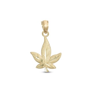Small Herbal Leaf Necklace Charm in 10K Gold