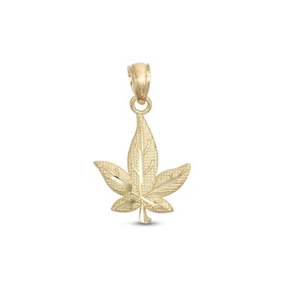Small Herbal Leaf Necklace Charm in 10K Gold