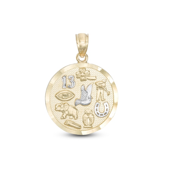 Small Luck Symbol Medallion Two-Tone Necklace Charm in 10K Gold