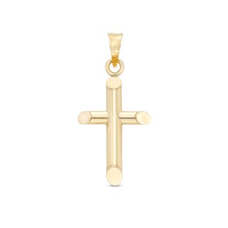 Small Polished Knife Edge Cross Necklace Charm in 10K Hollow Gold
