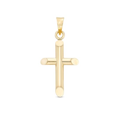 Small Polished Knife Edge Cross Necklace Charm in 10K Hollow Gold