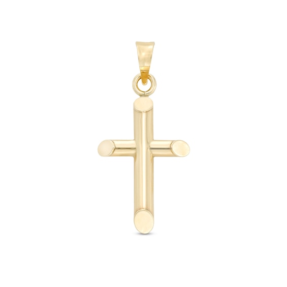 Small Polished Knife Edge Cross Necklace Charm in 10K Hollow Gold