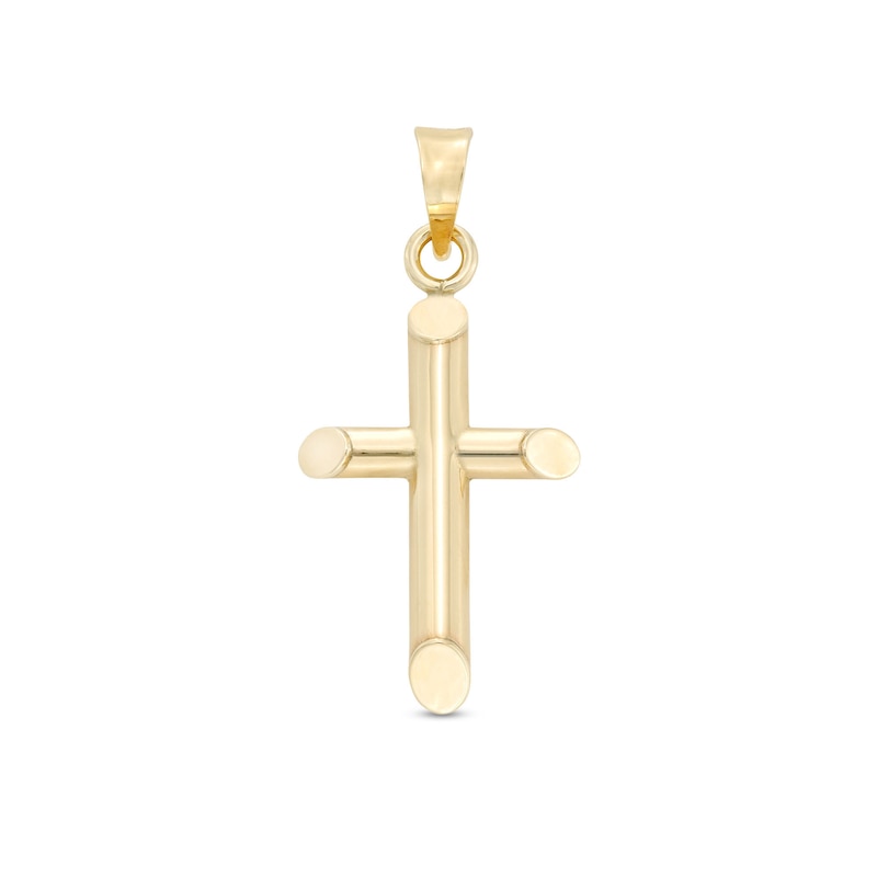 Small Polished Knife Edge Cross Necklace Charm in 10K Hollow Gold