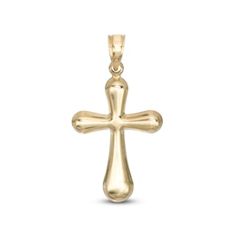 Puffed Ends Cross Necklace Charm in 10K Hollow Gold