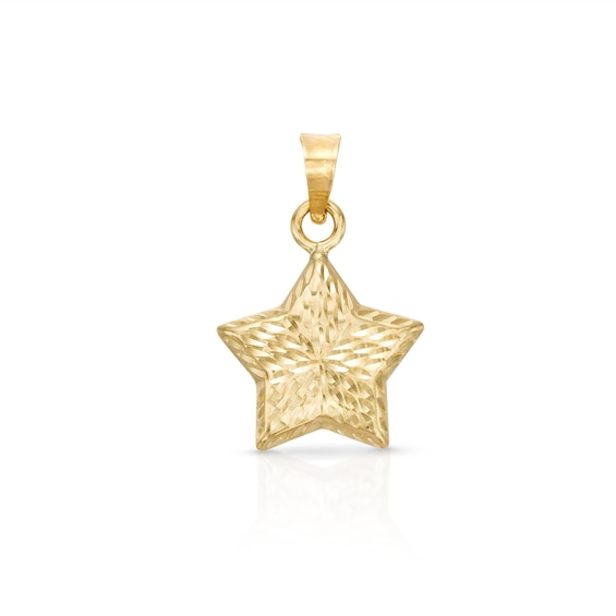 Diamond-Cut Disco Puff Star Necklace Charm in 10K Hollow Gold