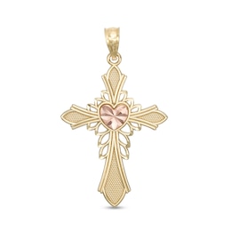 Polished Heart Cross Two-Tone Necklace Charm in 10K Gold