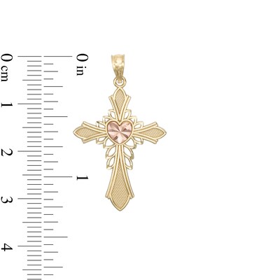 Polished Heart Cross Two-Tone Necklace Charm in 10K Gold