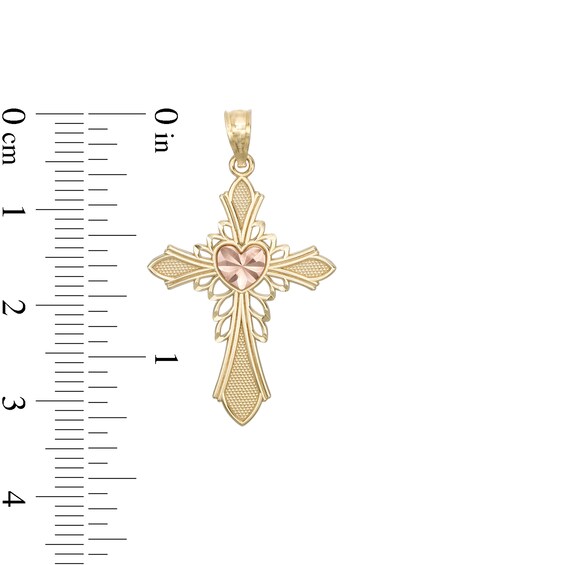 Polished Heart Cross Two-Tone Necklace Charm in 10K Gold