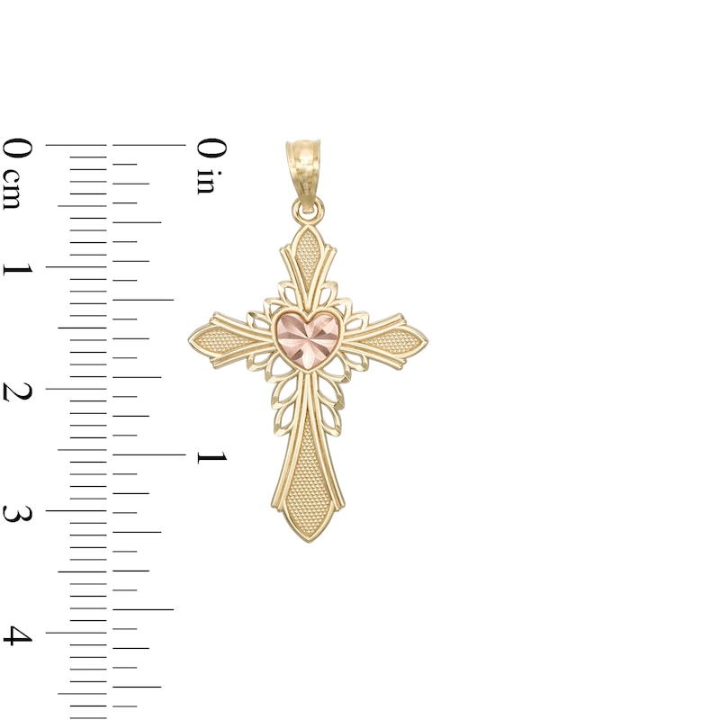 Polished Heart Cross Two-Tone Necklace Charm in 10K Gold