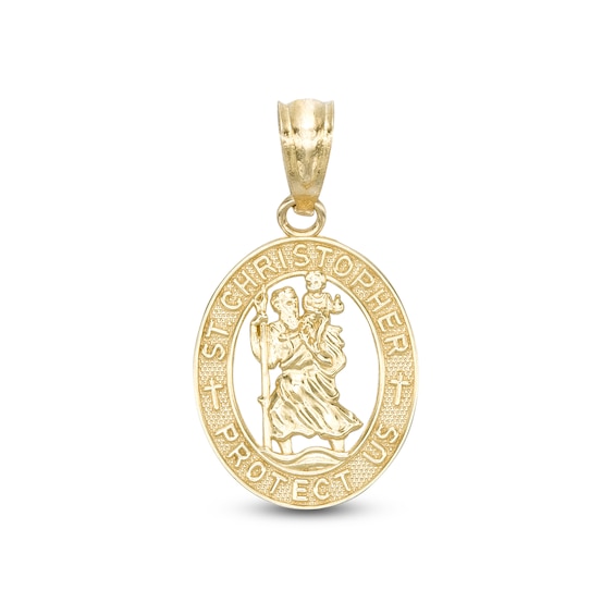 Saint Christopher Oval Necklace Charm in 10K Gold