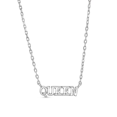 Sterling Silver Queen Bold Block Pendant - 16" + 2"