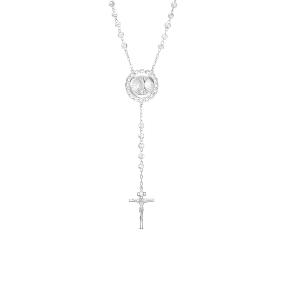 Diamond-Cut Beaded Lace Crucifix Rosary in Sterling Silver