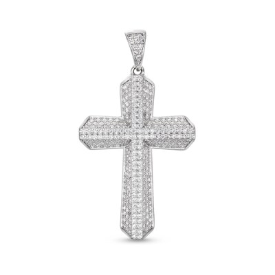 Sterling Silver CZ Large 3D Cross Necklace Charm