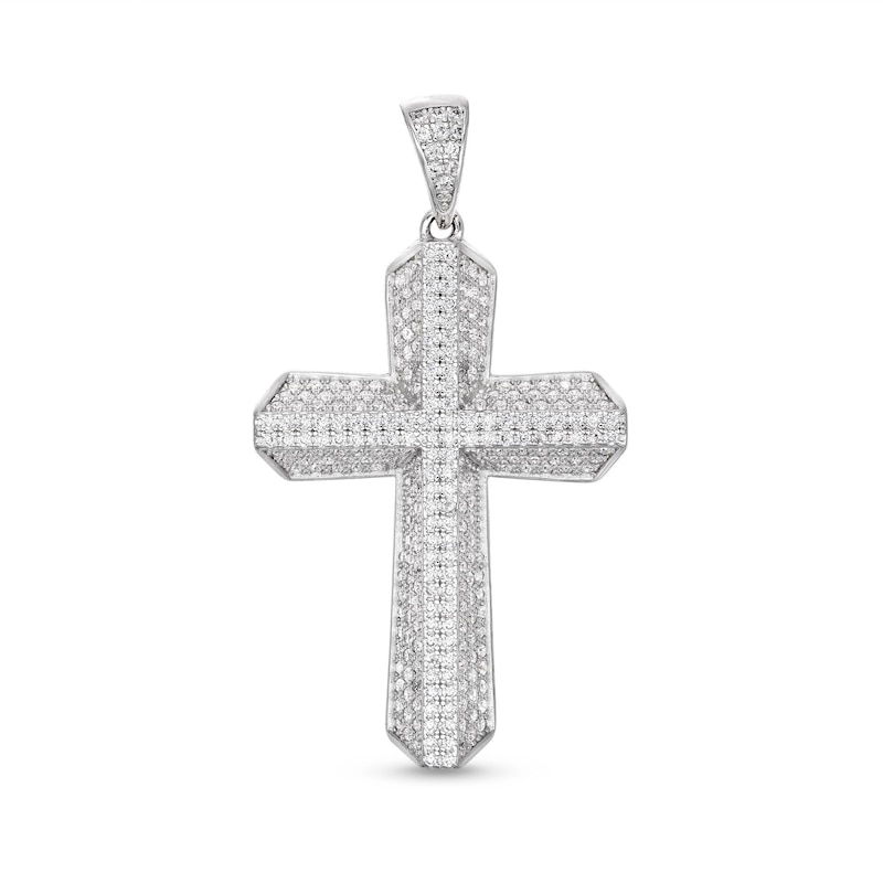 Cubic Zirconia Large 3D Cross Necklace Charm in Sterling Silver