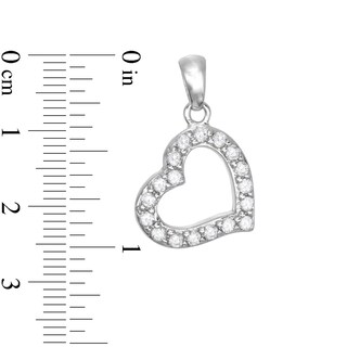Solid Sterling Silver CZ Medium Tilted Open Heart Necklace Charm