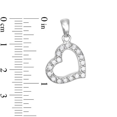 Solid Sterling Silver CZ Medium Tilted Open Heart Necklace Charm