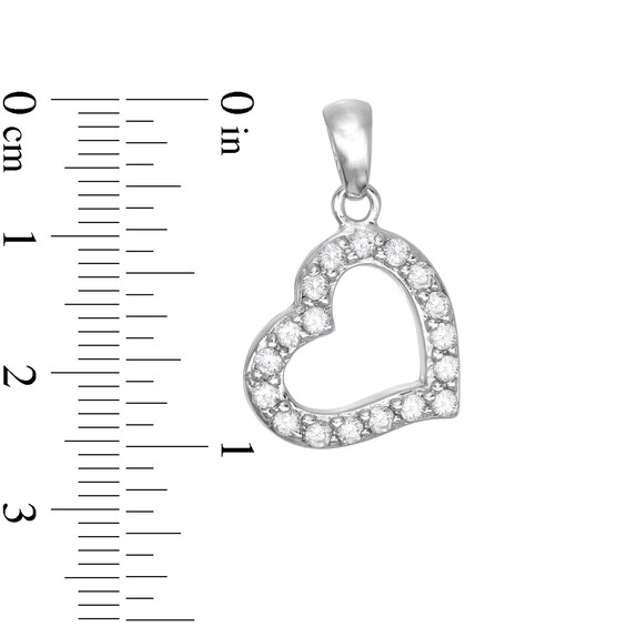 Solid Sterling Silver CZ Medium Tilted Open Heart Necklace Charm