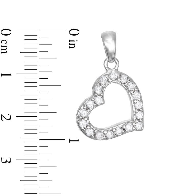 Main Image 2 of Cubic Zirconia Medium Tilted Open Heart Necklace Charm in Sterling Silver